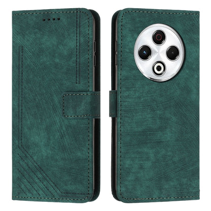 Green leather-look flip phone case showing camera cutout and stitched card holder