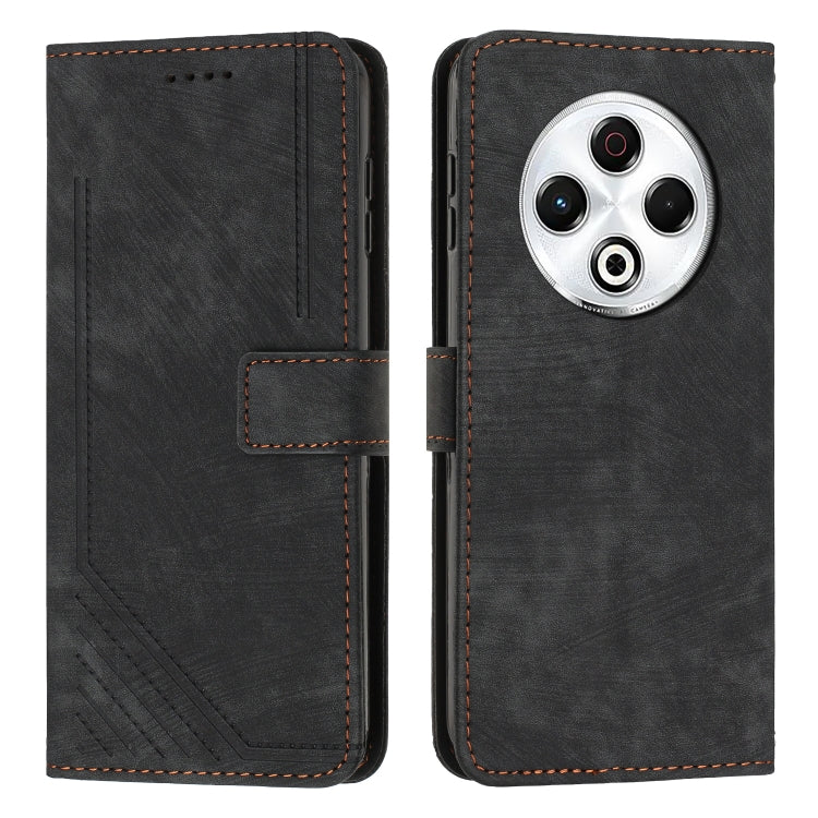 Dark gray leather-look flip phone case showing camera cutout and stitched card holder