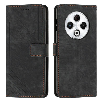 Dark gray leather-look flip phone case showing camera cutout and stitched card holder