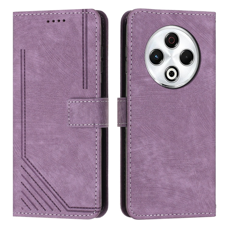 Purple leather-look flip phone case showing camera cutout and stitched card holder