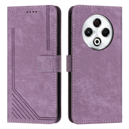 Purple leather-look flip phone case showing camera cutout and stitched card holder