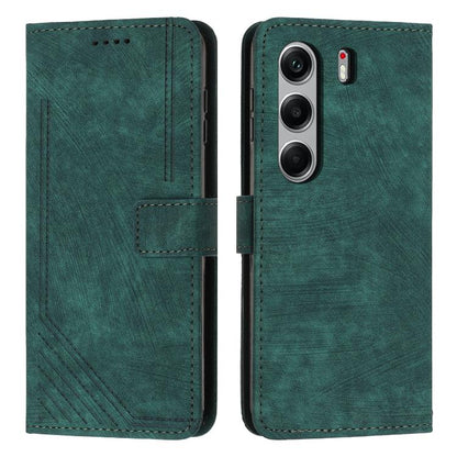 Green leather wallet phone case with diagonal stripe texture, card slot, and flip cover