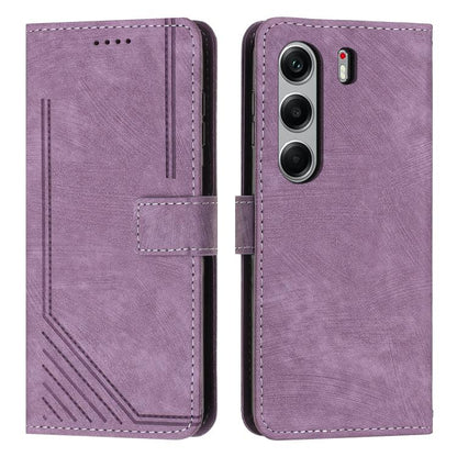 Purple leather wallet phone case with diagonal stripe texture, card slot, and flip cover