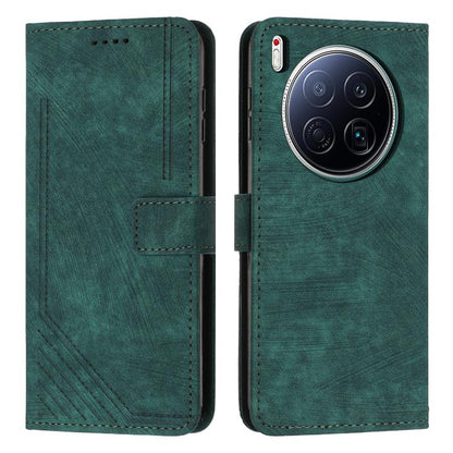 Green flip phone case with faux leather texture, stitched edges, card slot and cutouts