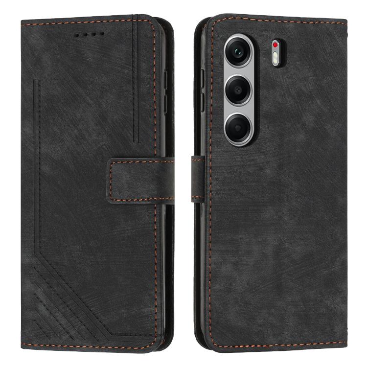 Black leather wallet phone case with diagonal stripe texture, card slot, and flip cover
