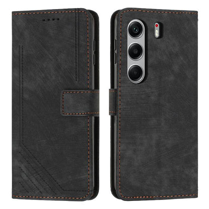 Black leather wallet phone case with diagonal stripe texture, card slot, and flip cover