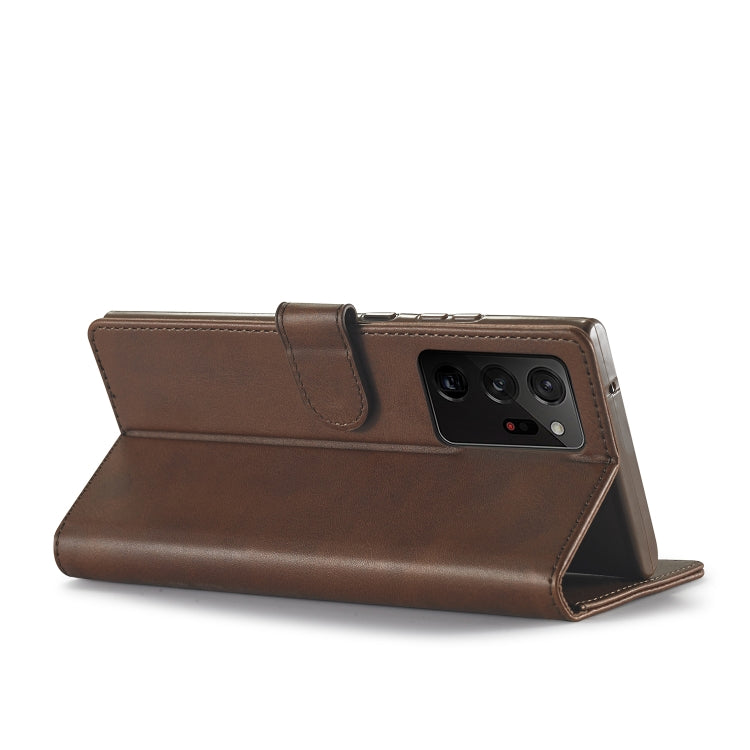 Brown leather folio wallet case with fold stand and camera cutout
