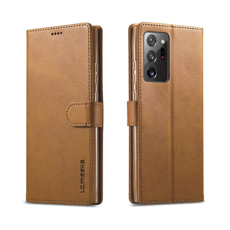 Tan leather flip phone case with card-holder panel and camera cutout