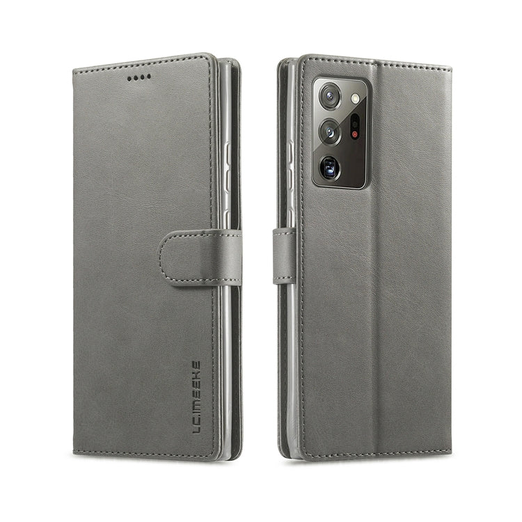Textured leather flip phone case with card slots, holder, and magnetic closure, gray
