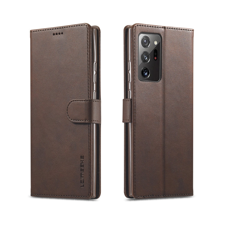 Textured leather flip phone case with card slots, holder, and magnetic closure, brown