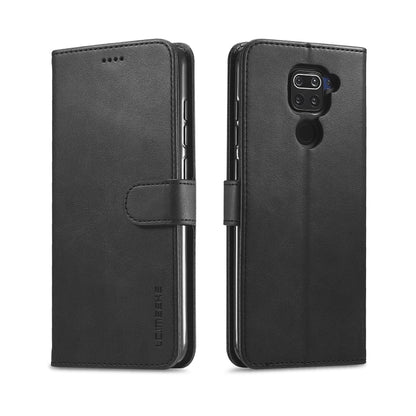 Textured leather flip phone case with card slots and holder, magnetic closure, black