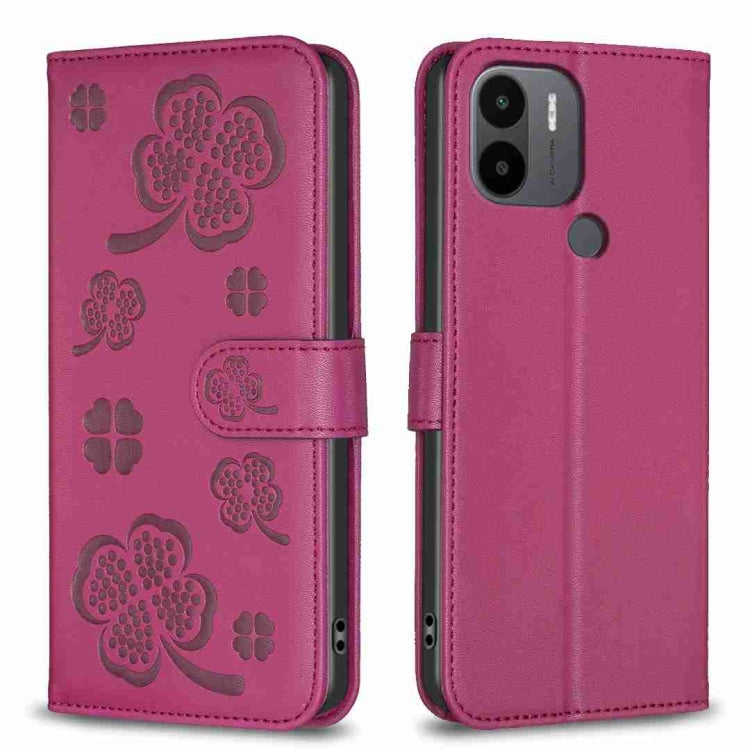 Four-leaf embossed leather phone case, purple folio flip with magnetic-style strap
