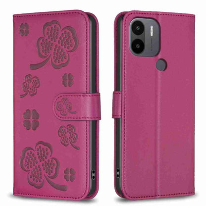 Four-leaf embossed leather phone case, purple folio flip with magnetic-style strap