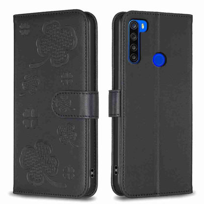 Four-leaf embossed leather phone case, dark folio with strap and camera cutout