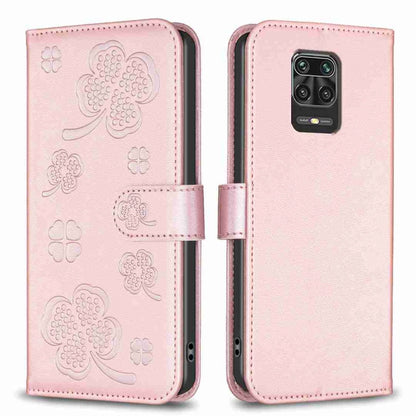 Four-leaf embossed leather phone case, pink folio with strap and four-leaf emboss