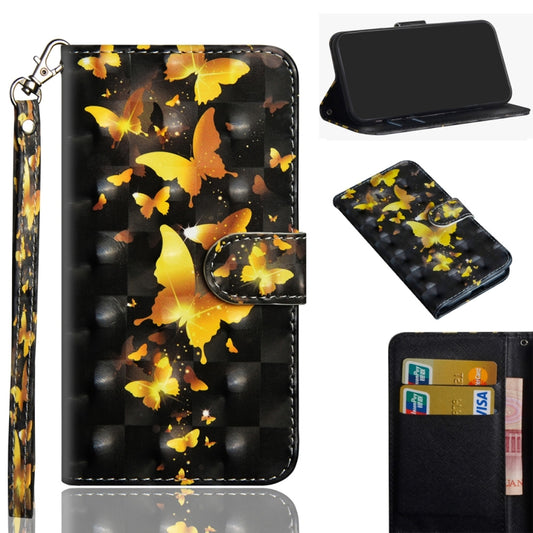 Black butterfly print phone case with folio wallet, card slot, and wrist strap