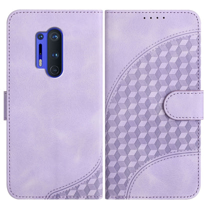 Lavender leather-style folio phone case with geometric embossed panel and side strap