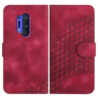 Rose red leather phone folio case with embossed geometric back and card holder tab