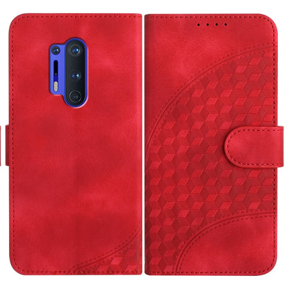 Red leather phone folio case with embossed geometric back and front camera cutout
