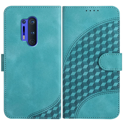 Light blue leather phone folio case with embossed geometric pattern and card slot