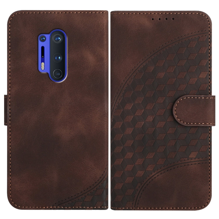 Coffee brown leather phone folio case with embossed geometric back and card holder tab