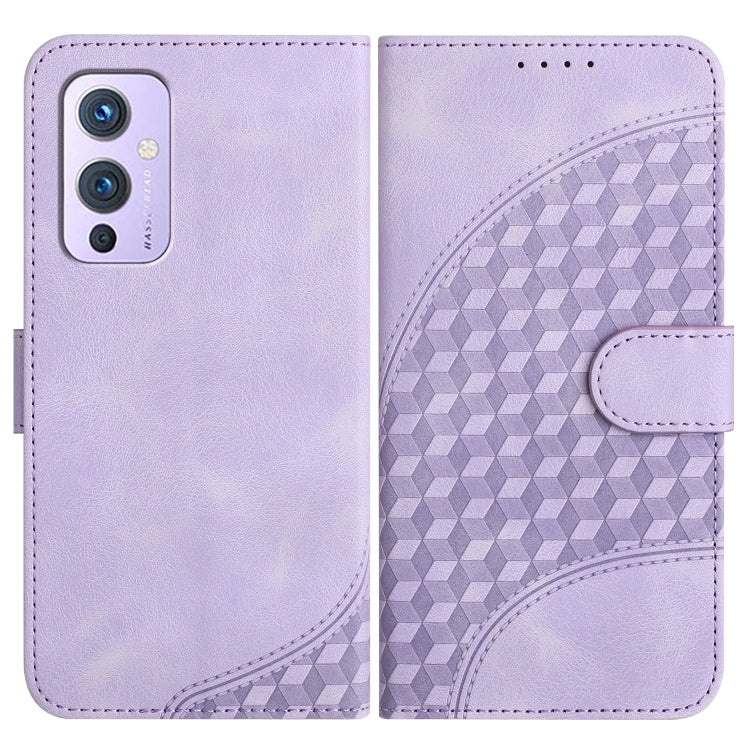 Light purple leather-style phone case with embossed geometric pattern and side flip cover