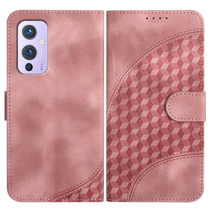 Light pink leather-style phone case with embossed geometric pattern and side flip cover