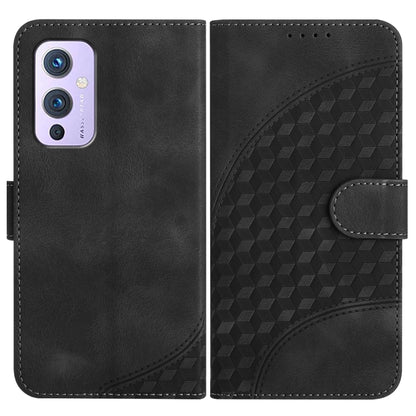 Black leather-style phone case with embossed geometric pattern and side flip cover