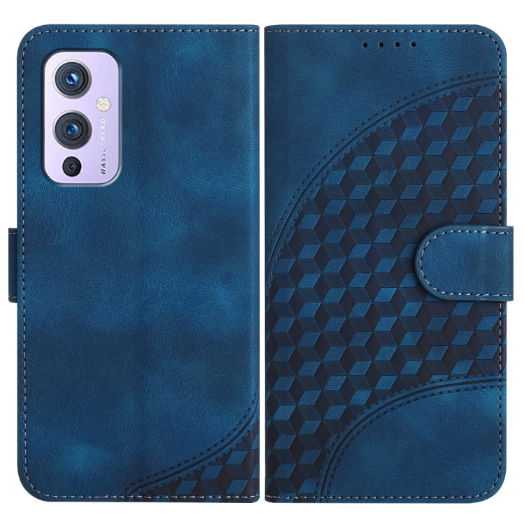Elephant-embossed phone wallet case in blue with geometric texture and magnetic flap