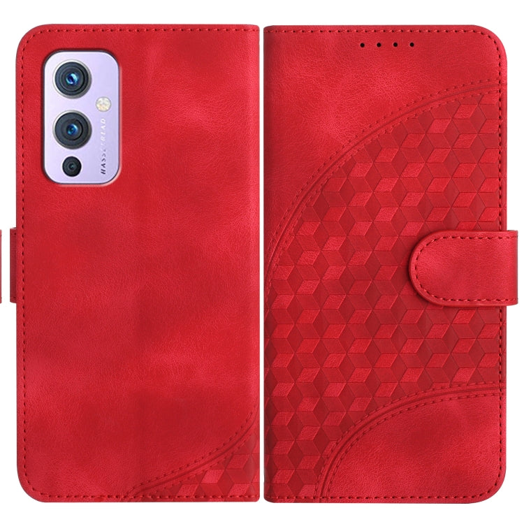 Elephant-embossed phone wallet case in red with geometric embossing and magnetic flap