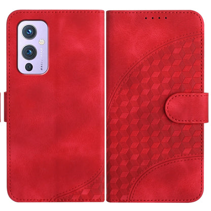Elephant-embossed phone wallet case in red with geometric embossing and magnetic flap
