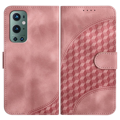 Pink leather-style phone case with embossed geometric pattern and side flip cover