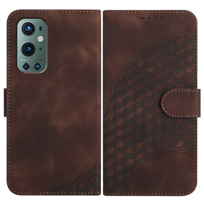 Brown leather-style phone case with embossed geometric pattern and side flip cover