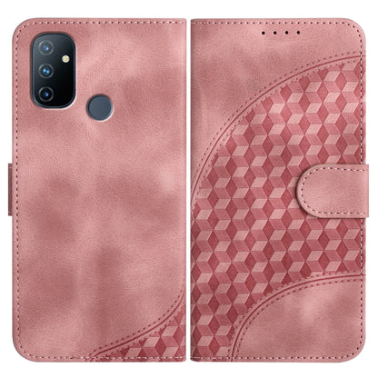 Pink leather-style folio phone case with geometric embossed panel and side strap