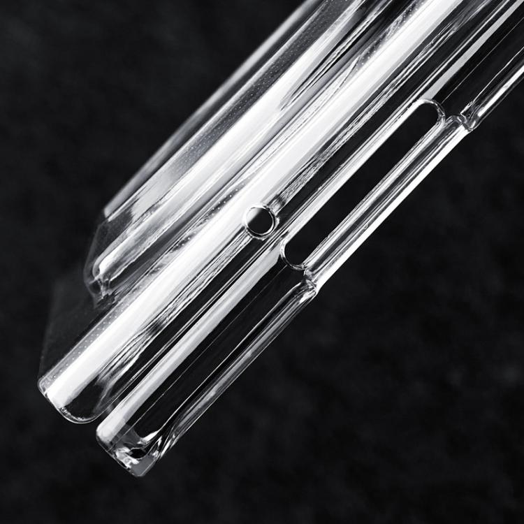 Clear shockproof phone case side with button openings and reinforced edges