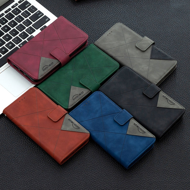 Assorted color leather flip phone wallet cases with rhombus texture and card holder