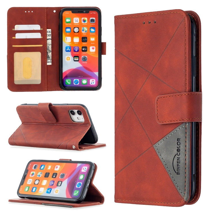 Maroon leather wallet phone case with magnetic buckle, rhombus texture, and card slots