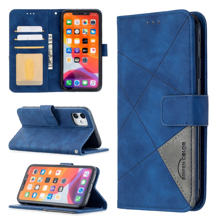 Blue magnetic flip leather phone case with card slots and fold-out stand