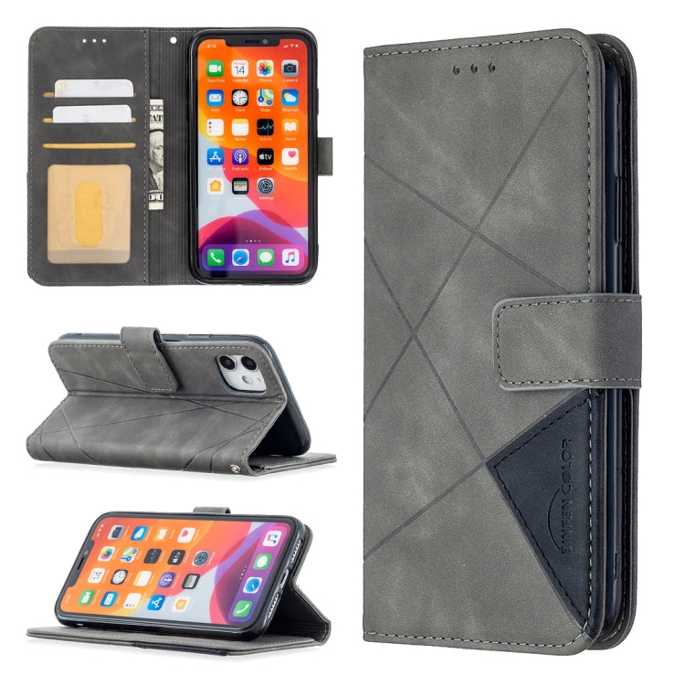 Magnetic flip leather phone case with card slots, grey with dark accent wallet design.