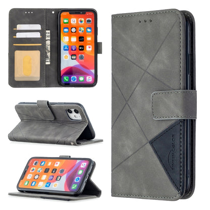 Magnetic flip leather phone case with card slots, grey with dark accent wallet design.