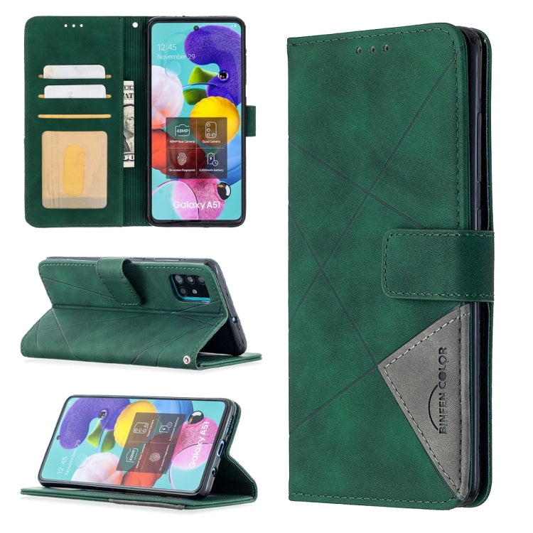 Green magnetic flip leather phone case with card slots; phone screen visible