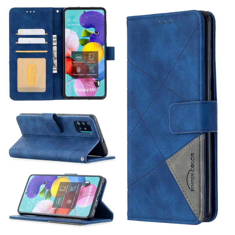 Blue magnetic flip leather phone case with card slots; phone screen visible