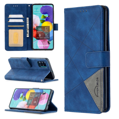 Blue magnetic flip leather phone case with card slots; phone screen visible