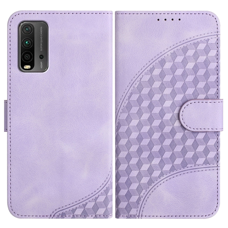 Light purple leather wallet phone case with embossed geometric pattern and flip cover pocket
