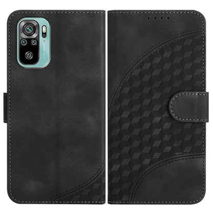 Black PU leather phone wallet case with geometric pattern and side strap closure