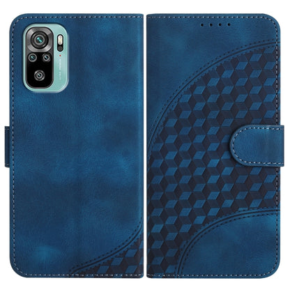 Blue PU leather phone wallet case with geometric pattern and side strap closure