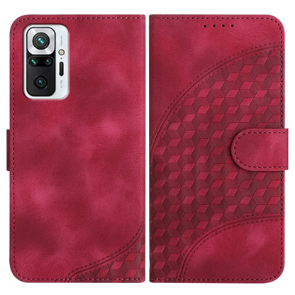 Pink leather wallet phone case with embossed geometric pattern and side strap