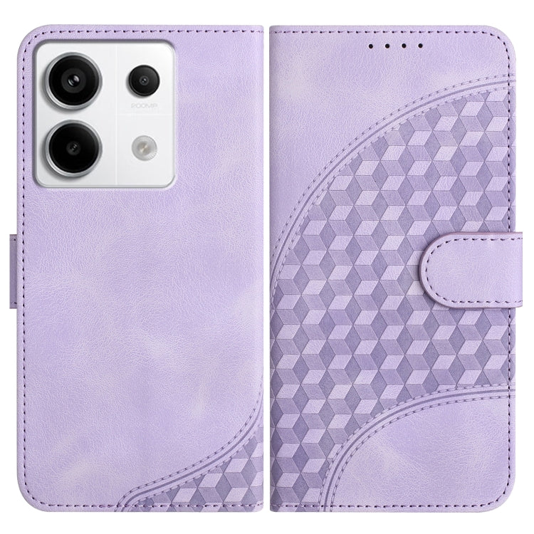 Light purple geometric flip phone case with camera cutout and magnetic front flap