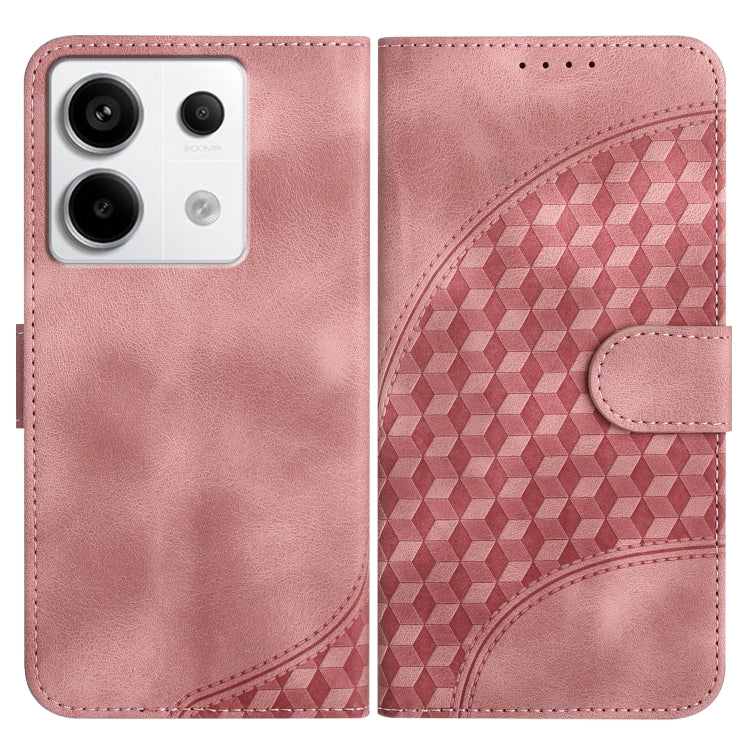 Rose pink geometric flip phone case with camera cutout and magnetic front flap
