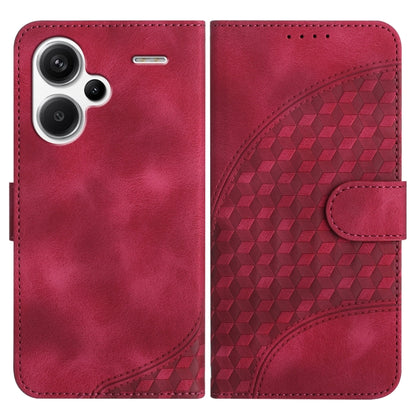 Burgundy/red geometric flip phone case with camera cutout and magnetic front flap